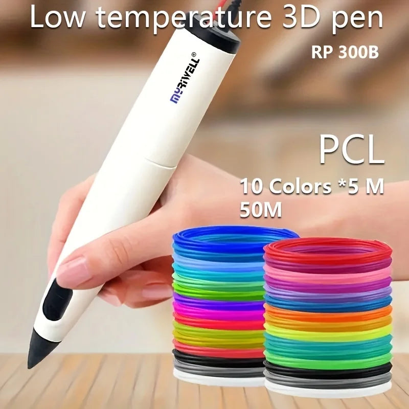 Myrivell, rp300b low-temperature 3D pen, including 50m diameter 1.75mm PCL printing consumables,3D creative painting tool graffi